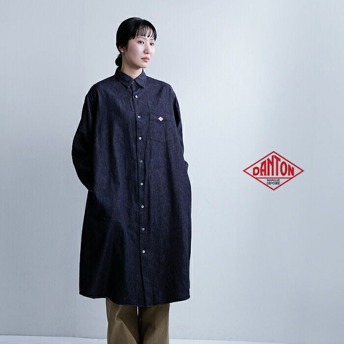 DANTON ダントン インディゴダンガリー レギュラーカラー ロングシャツ