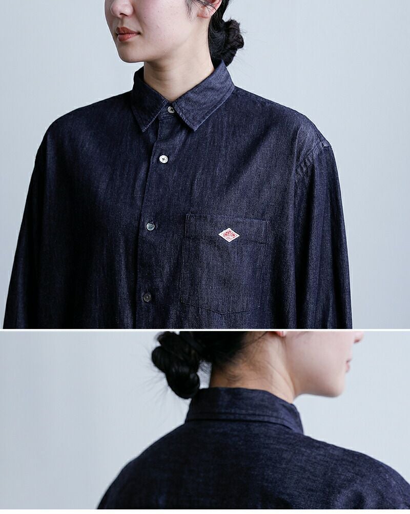 DANTON ダントン　シャツワンピース　インディゴ DANTON ダントン インディゴダンガリー レギュラーカラー ロングシャツ