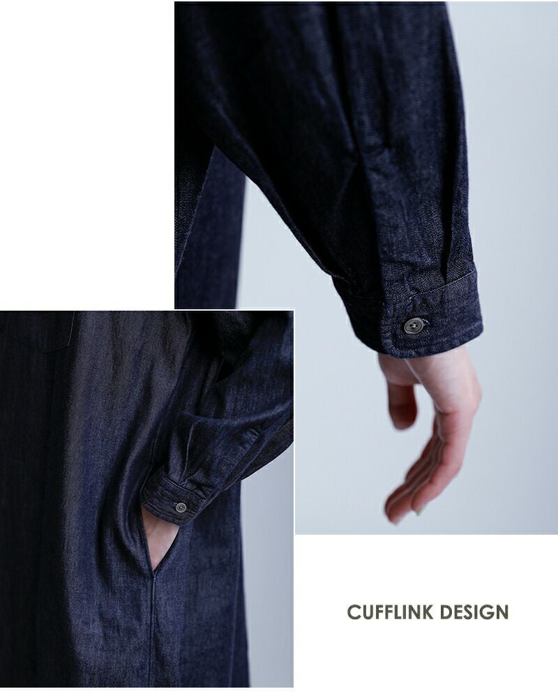 DANTON デニム ロングシャツ 36 DANTON ダントン インディゴダンガリー レギュラーカラー ロングシャツ