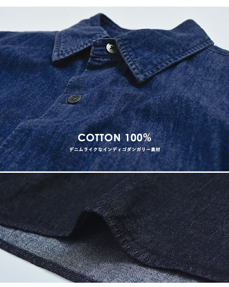 DANTON ダントン　シャツワンピース　インディゴ DANTON ダントン インディゴダンガリー レギュラーカラー ロングシャツ