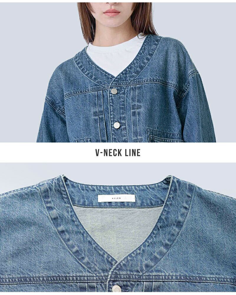 kelen ケレン Vネックデザイン デニム ジャケット “JEY” lkl26hjk2086