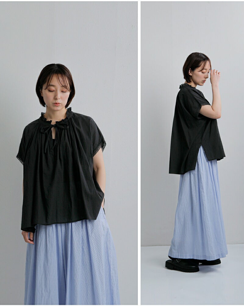 SOIL ソイル コットンボイル レース ストリング カラー ギャザー