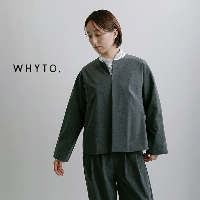 whyto ホワイト サマーウールライク ノーカラー ジャケット “no collar