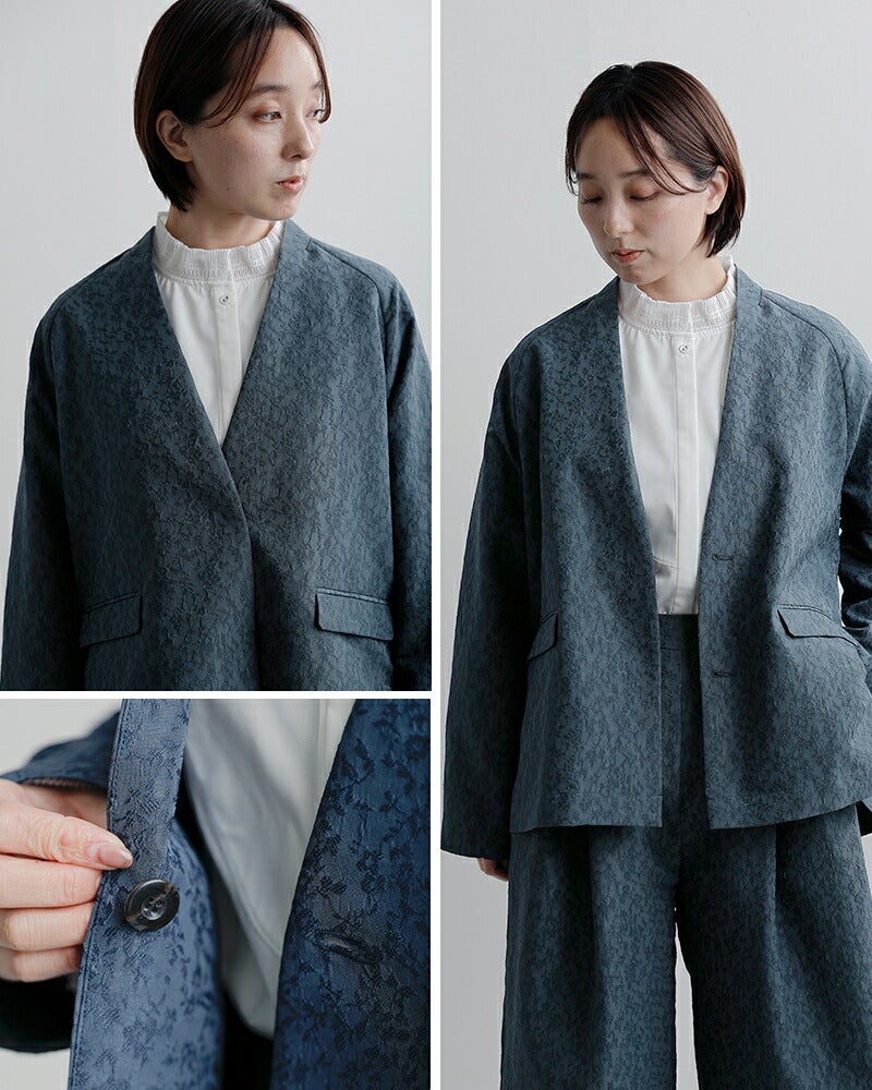 WHYTO ネイビー ジャガードジャケット 38 クーポン対象】whyto ホワイト ジャガード スリット オーバーサイズ