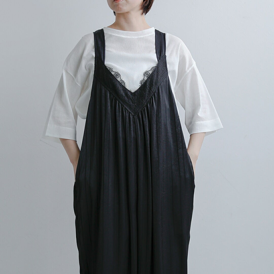 30%OFF】whyto ホワイト レースサテン オーバーサイズ サロペット