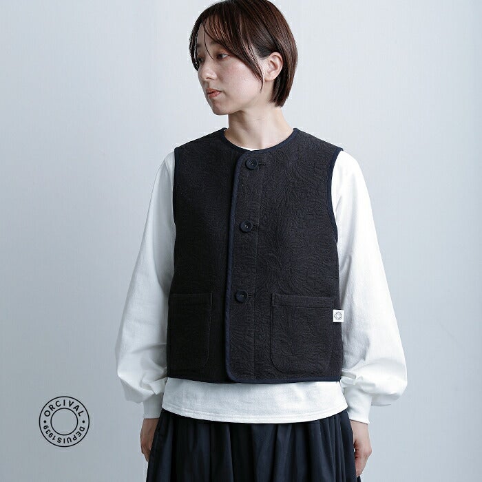 ORCIVAL オーチバル オーシバル ジャガード トリム ノーカラーベスト