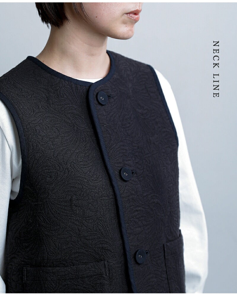 ORCIVAL オーチバル オーシバル ジャガード トリム ノーカラーベスト