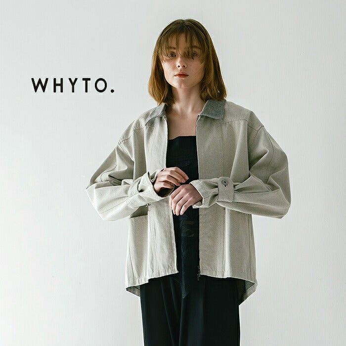 whyto ホワイト コットンデニム ダブルジップ ジャケット “denim zip