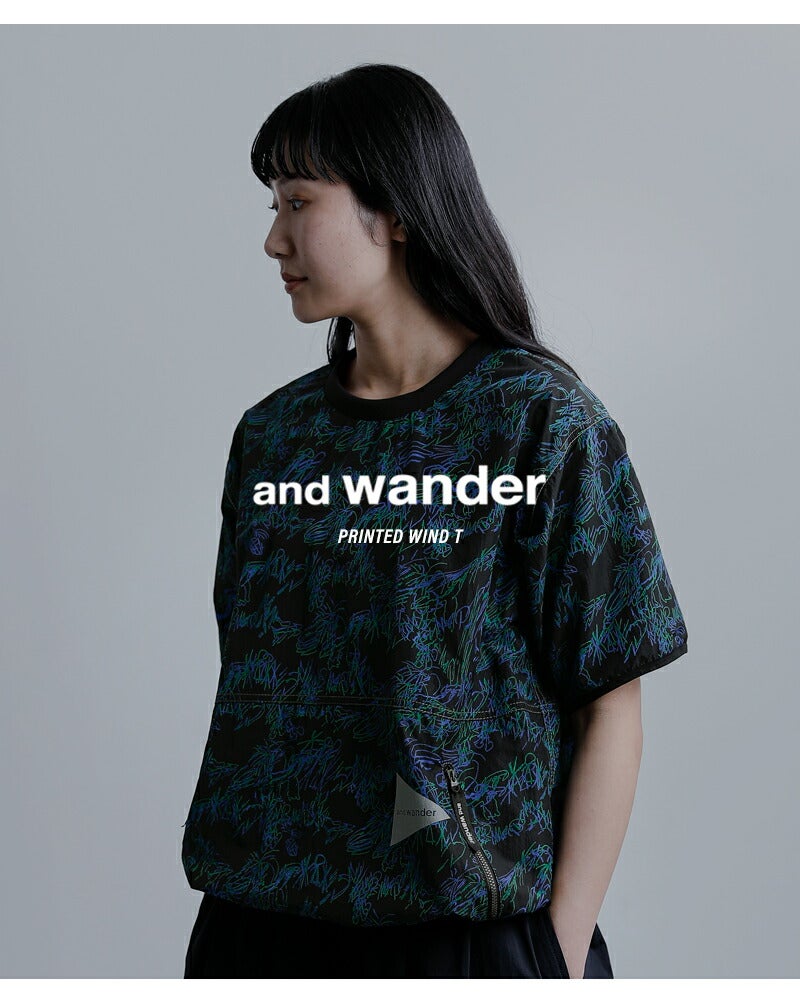 and wander アンドワンダー プリント ウィンドTシャツ printed wind T