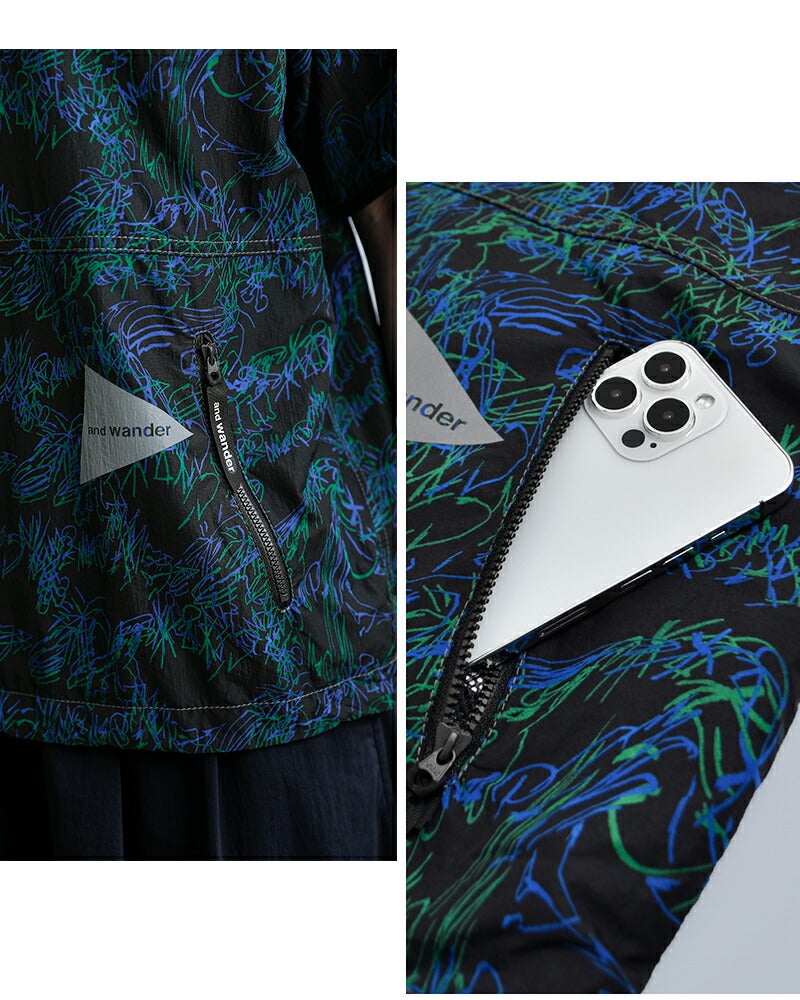 and wander スプラッシュプリント ワンピース and wander アンドワンダー プリント ウィンドTシャツ printed wind T
