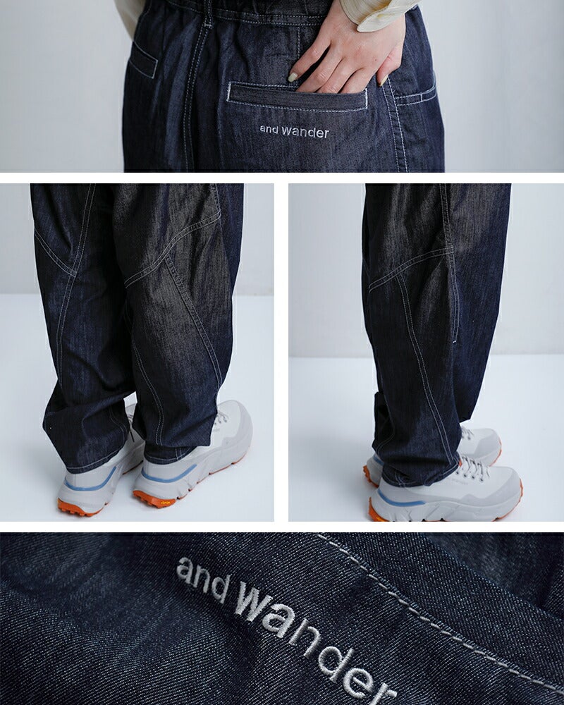and wander アンドワンダー ドライイージーデニム ワイドパンツ dry