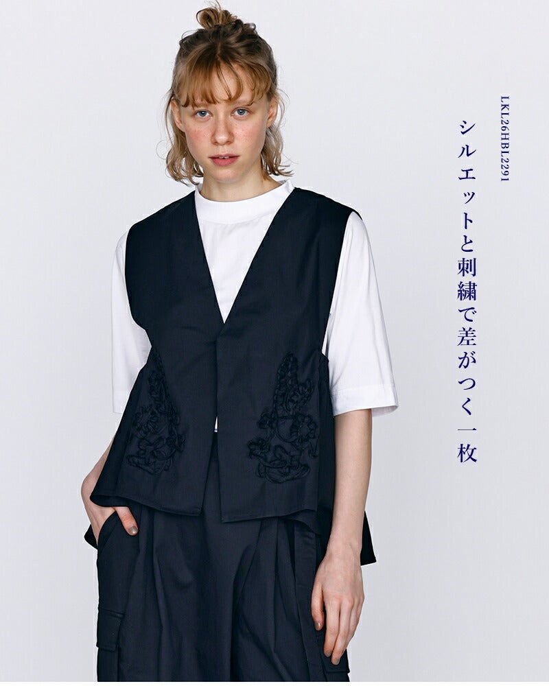 30%OFF】kelen ケレン コットンストレッチ コード刺繍 Vネックベスト