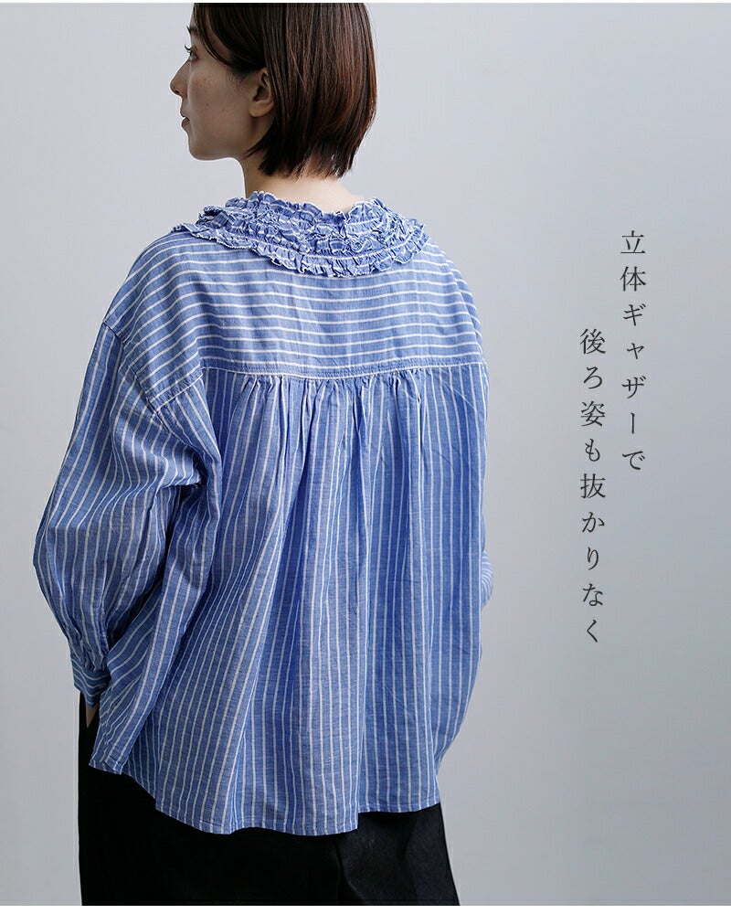 tumugu ツムグ ストライプ フリル ブラウス tb26101-b レディース