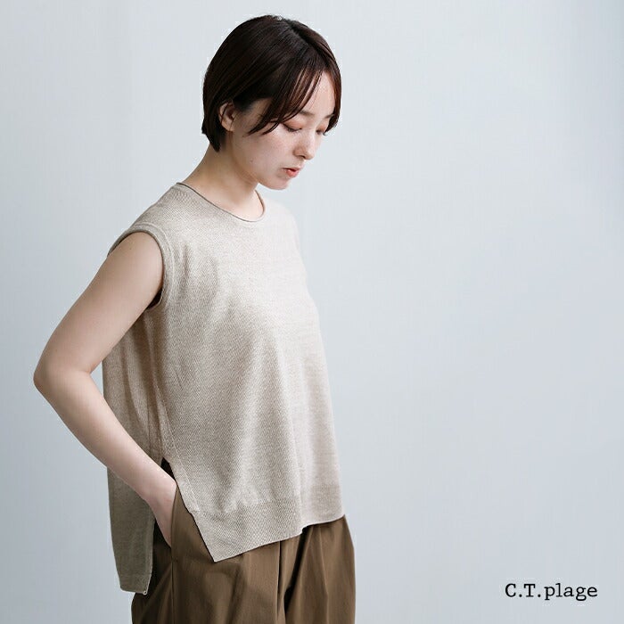 C.T.plage シーティープラージュ リネン フレンチスリーブ ニット