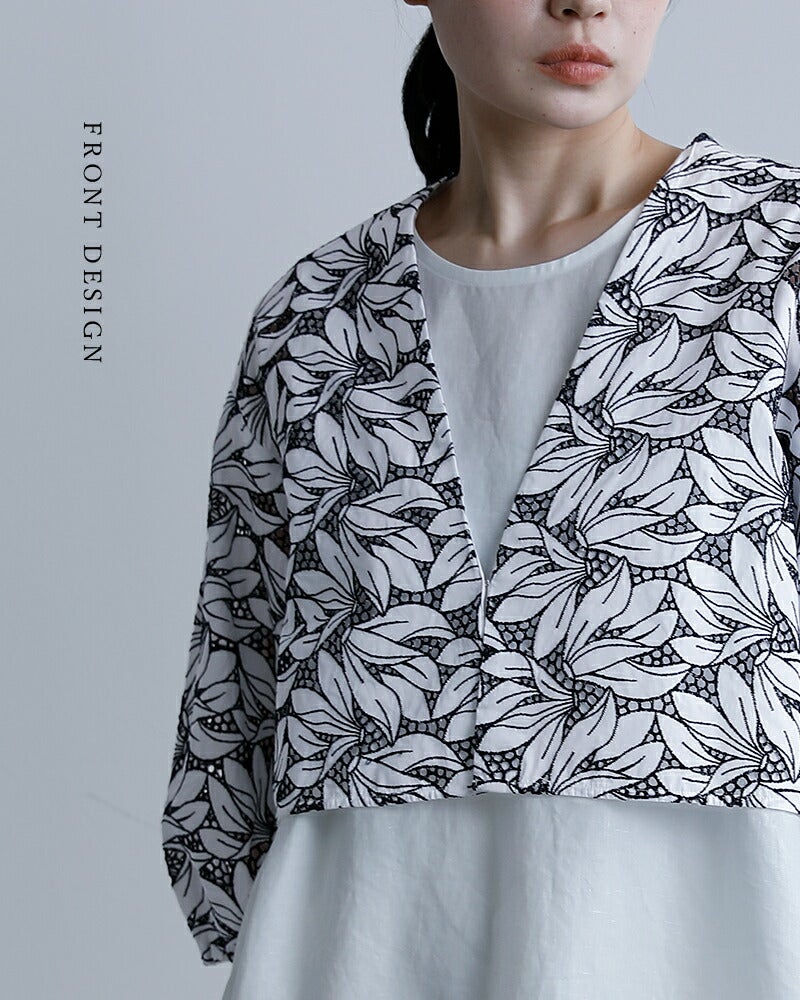 ANTIQUA　26年SS新作　公式大人気完売!!　フラワーレースジャケット 予約：5月下旬納期】花柄レース切替 ダブルジャケット レディース 長袖