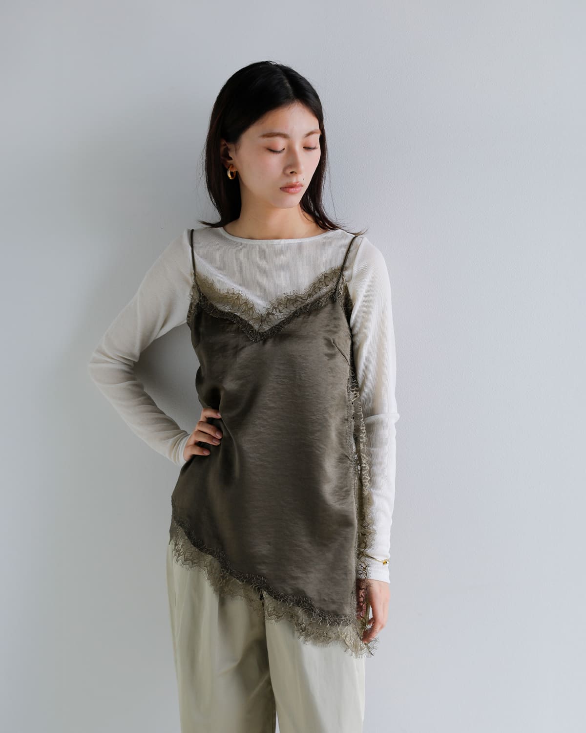 CREDONA クレドナ サテン レース キャミソール SATIN LACE CAMI