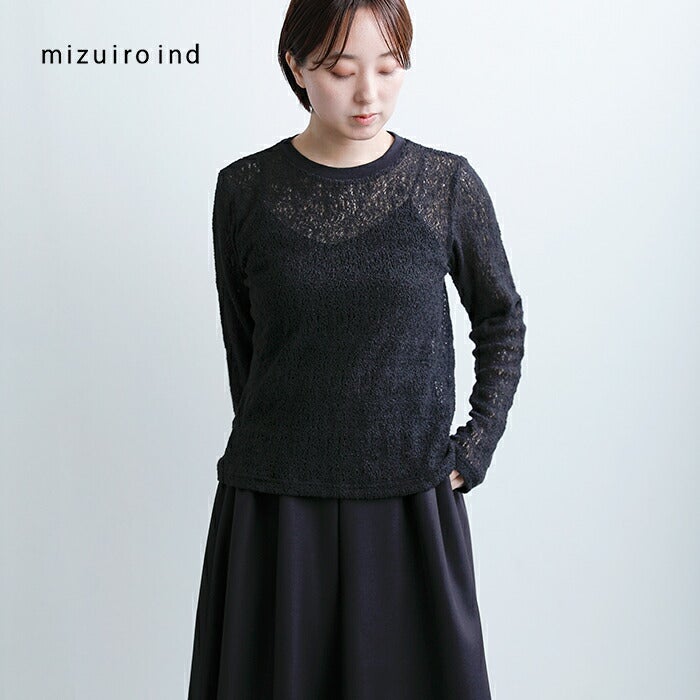 クーポン対象】mizuiro ind ミズイロインド レース クルーネック T