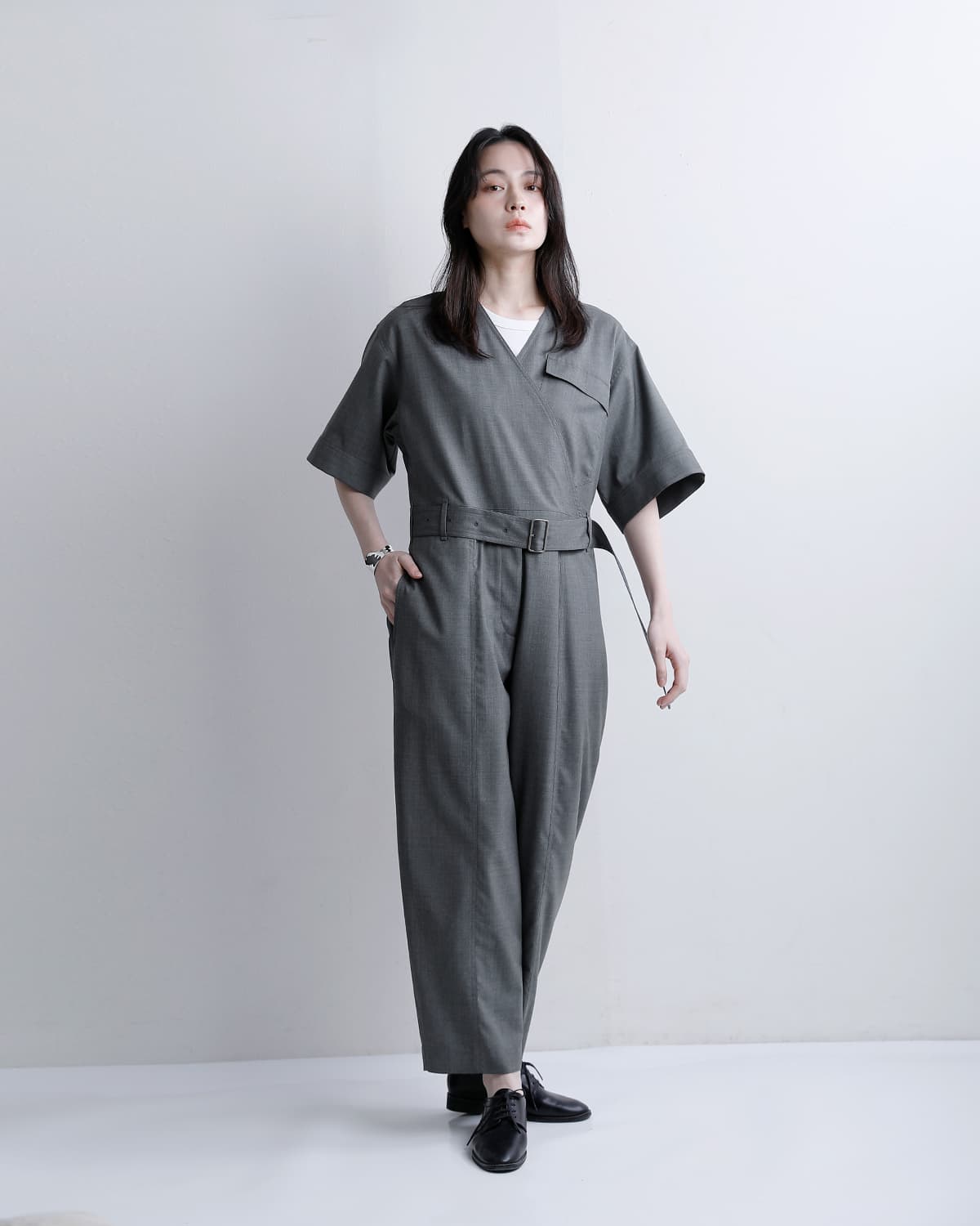【美品】heve Tinker Knit gray グレー YLEVE イレーヴ SUPER120s ウール オールインワン SUPER120'S CHAMBRAY