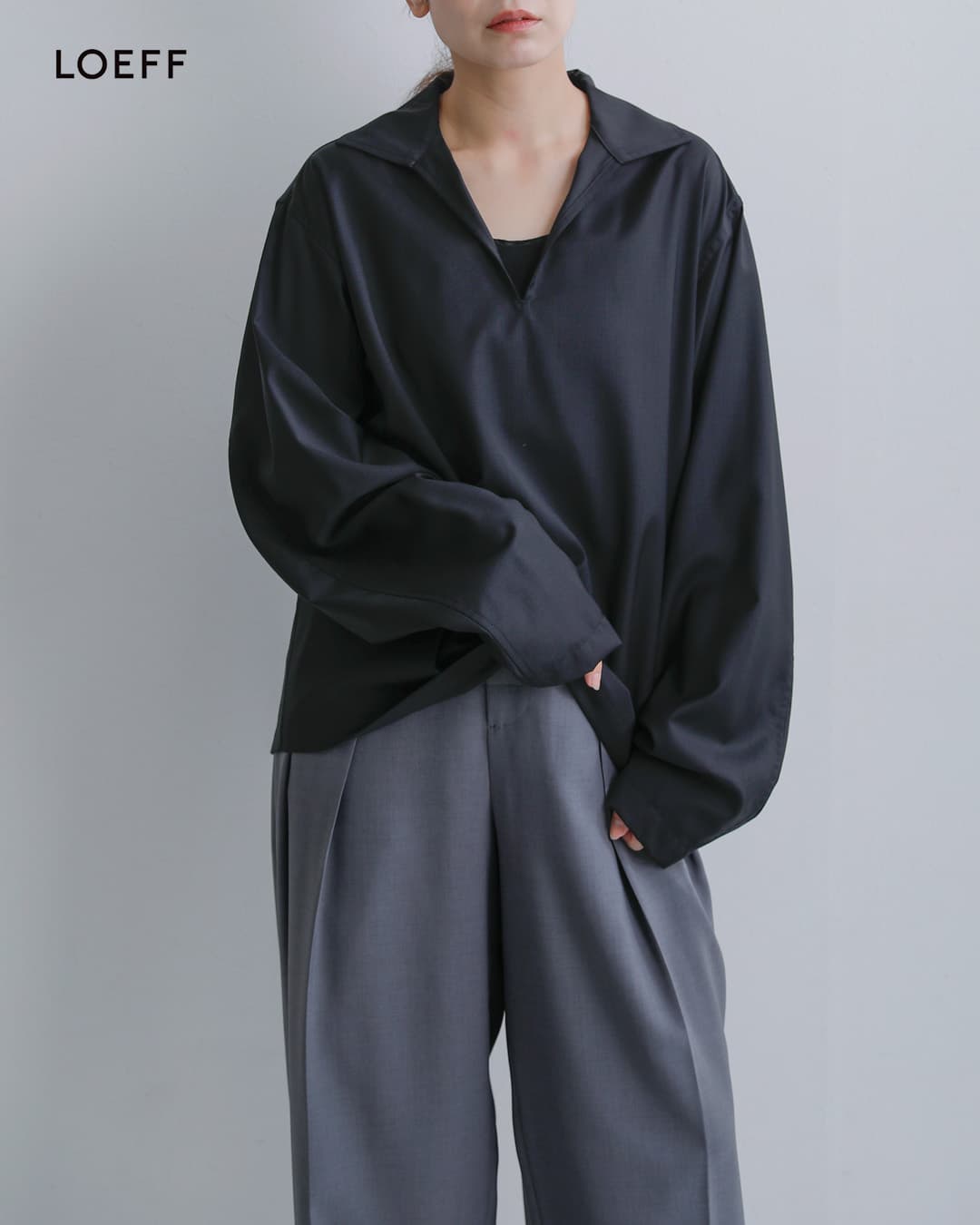LOEFF ロエフ ウールトロスキッパーシャツ　レディース　サイズ0 セール【30%OFF】LOEFF ロエフ ウールトロ スキッパーシャツ 8881-2