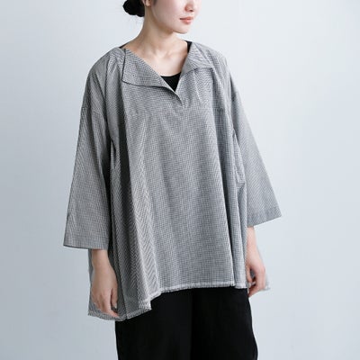 40%OFF】Honnete オネット コットン シルク ギンガム サイド ギャザー 
