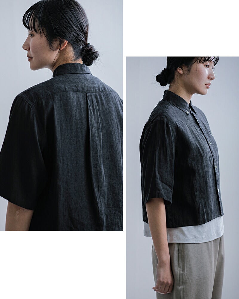 JMブラック36 Gymphlex ジムフレックス リネン ボタンダウン 半袖シャツ gy-b0367skc