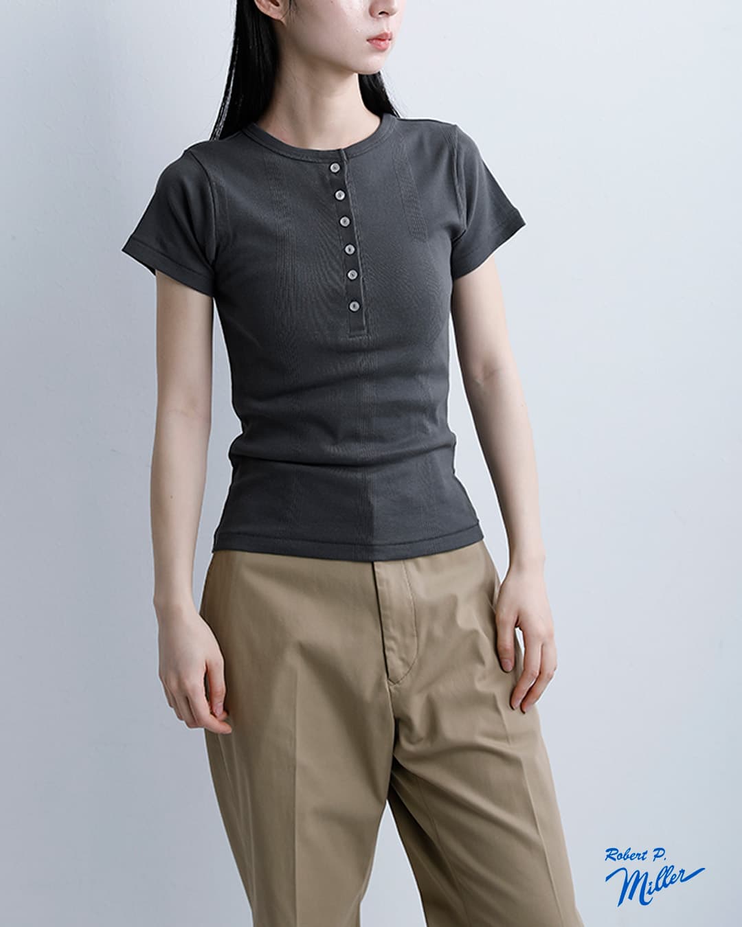 新品タグ付き レア courrèges21 ヘンリーネック リブ コットン 38 クーポン対象】【ゆうパケット選択可】MILLER ミラー コットン