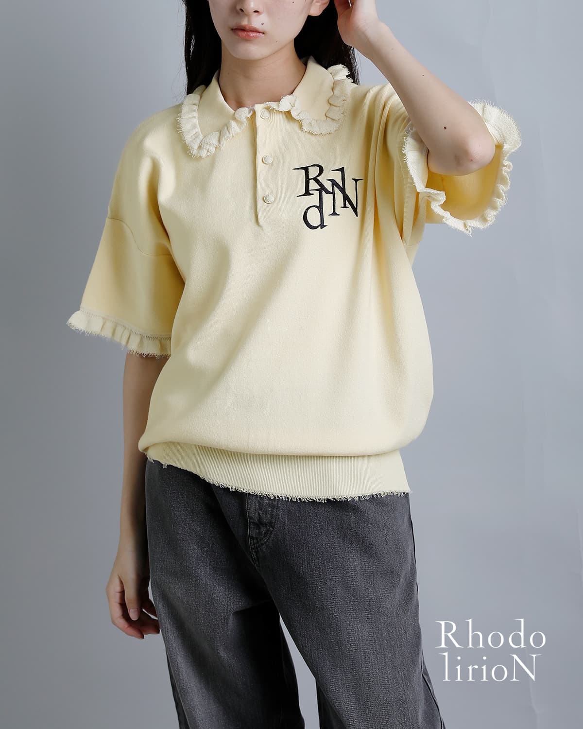新品　rhodolirion Frill Polo Sweater ポロシャツ RHODOLIRION ロドリリオン 刺繍 半袖ポロシャツ “Embroidery Polo