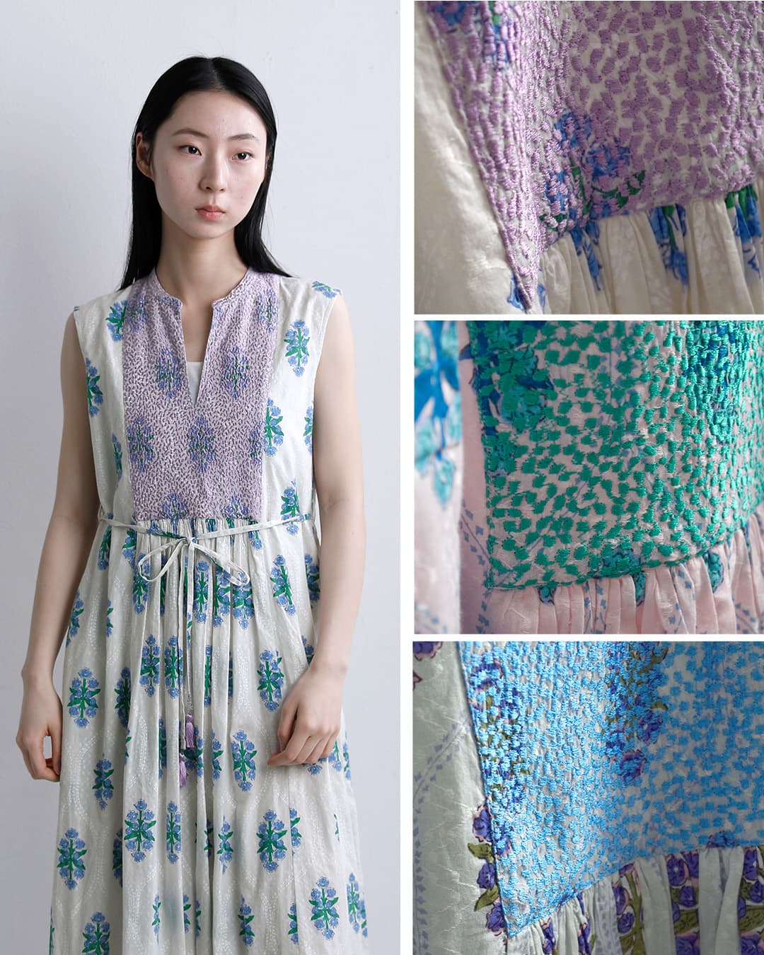 ヌキテパ　エンブロイダリースリーブレストップ Cotton Voile Jasmine Embroidery Sleeveless Top | Pasand by ne