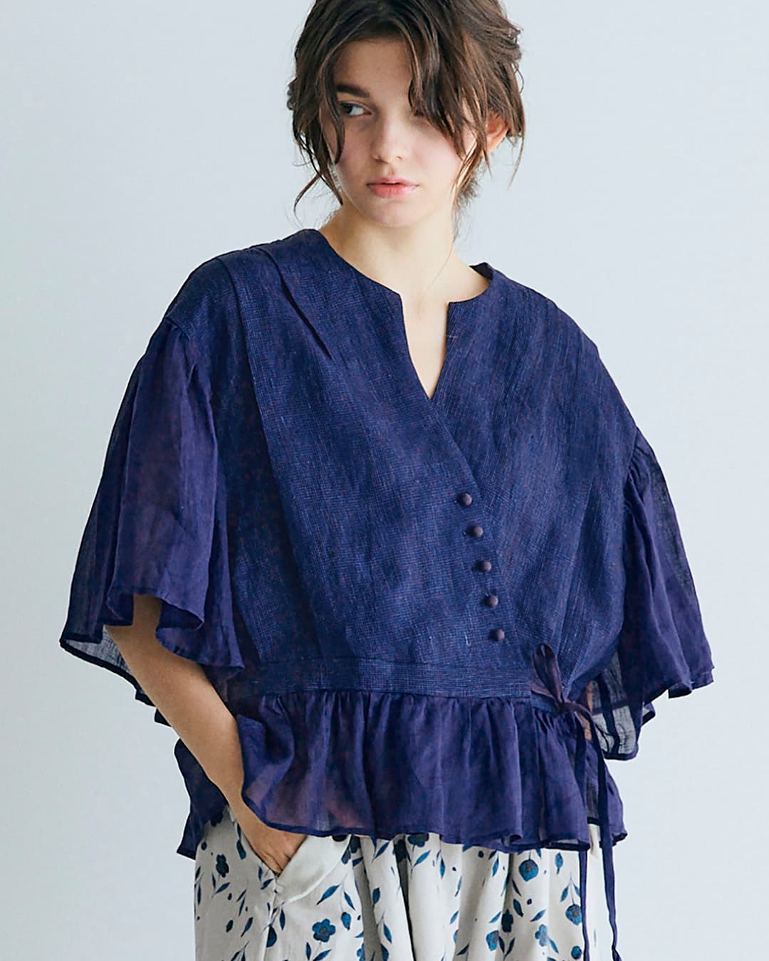 MAGALI マガリ インディゴリネン カシュクール ブラウス bl277-same1 MAGALI マガリ インディゴリネン カシュクール ブラウス bl277-same1