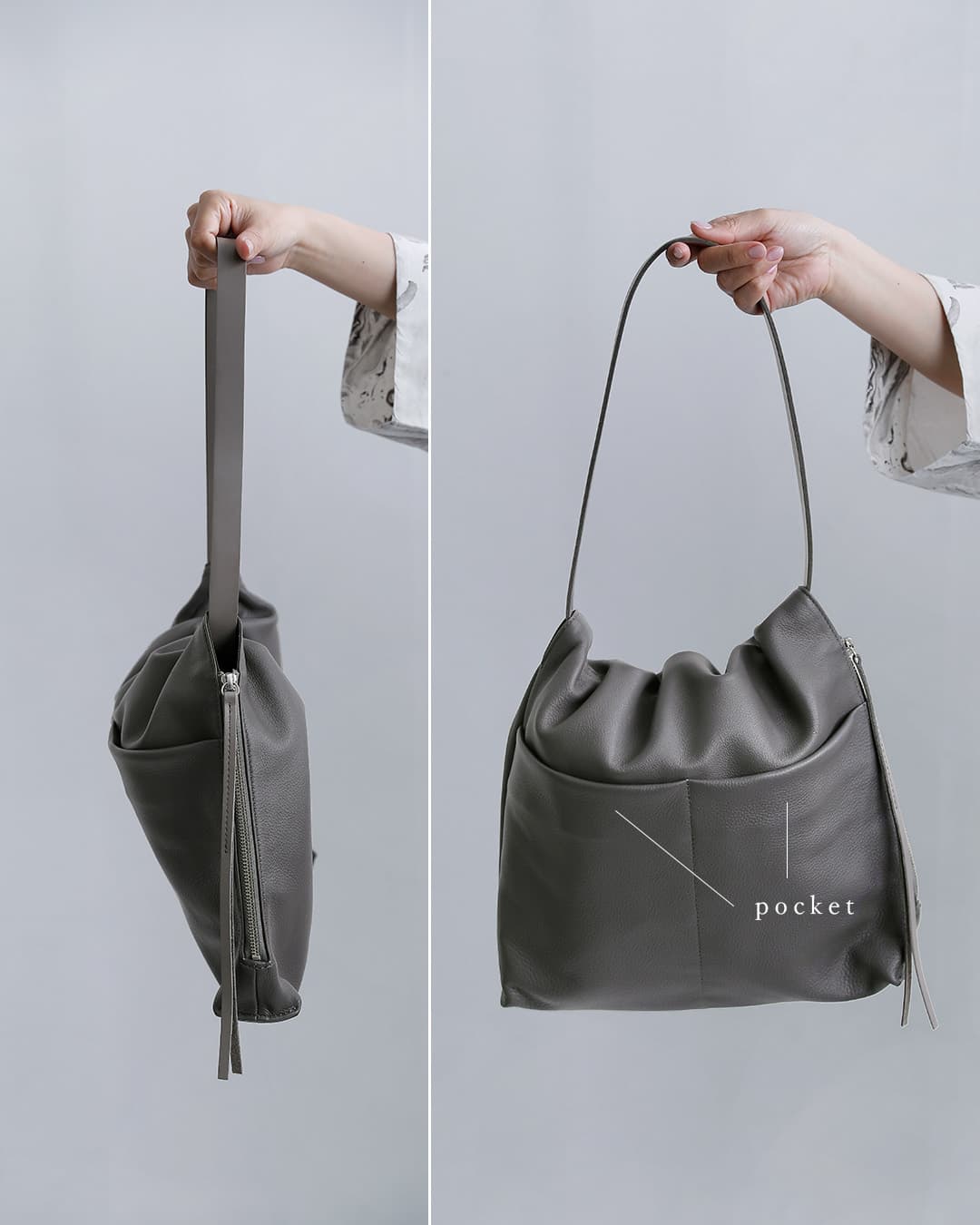 POMTATA ポンタタ カウレザー 巾着 変形トートバッグ TIO MA TOTE tio