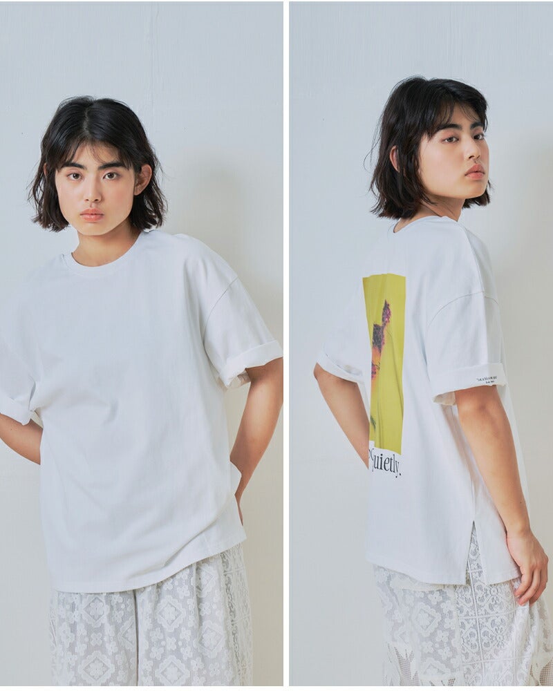 whyto ホワイト コットン 2way フォトプリント Tシャツ “2way print