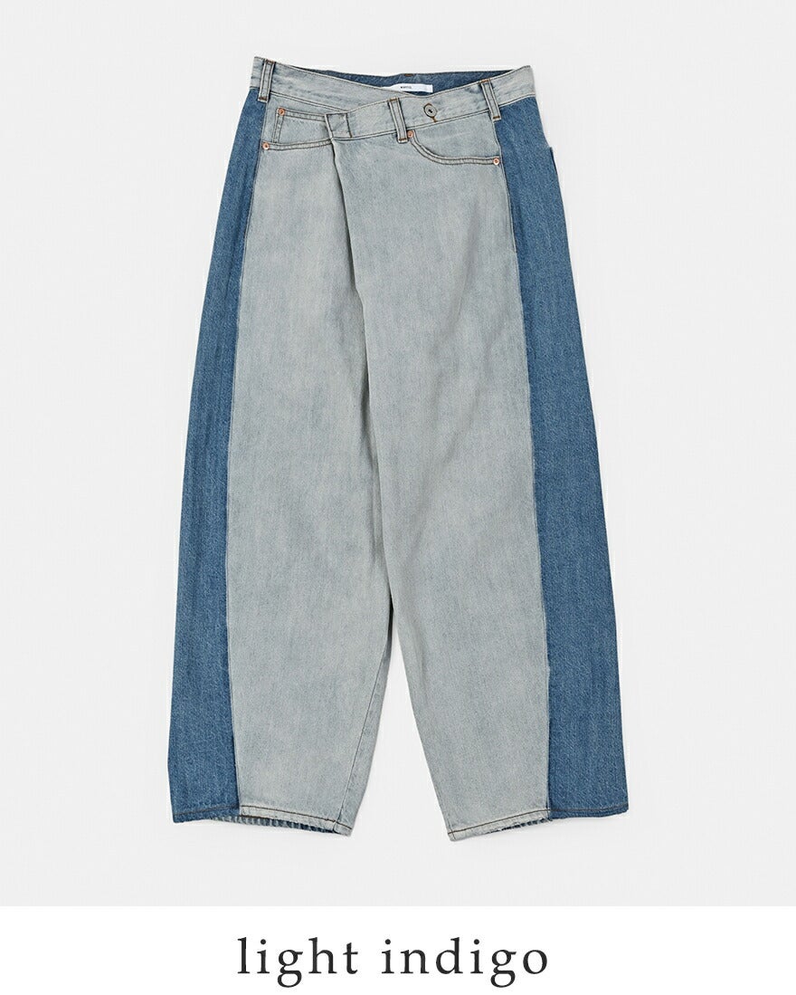 30%OFF】whyto ホワイト アシンメトリー タック デニムパンツ