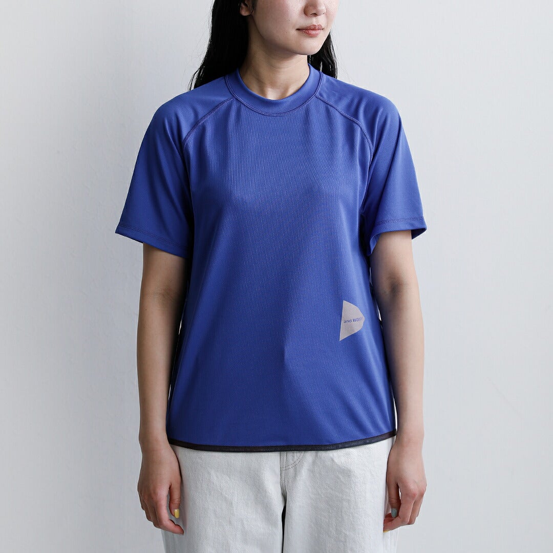 and wander アンドワンダー ドライジャージーラグラン　ブルー　登山 and wander アンドワンダー ドライジャージー ラグラン 半袖Tシャツ