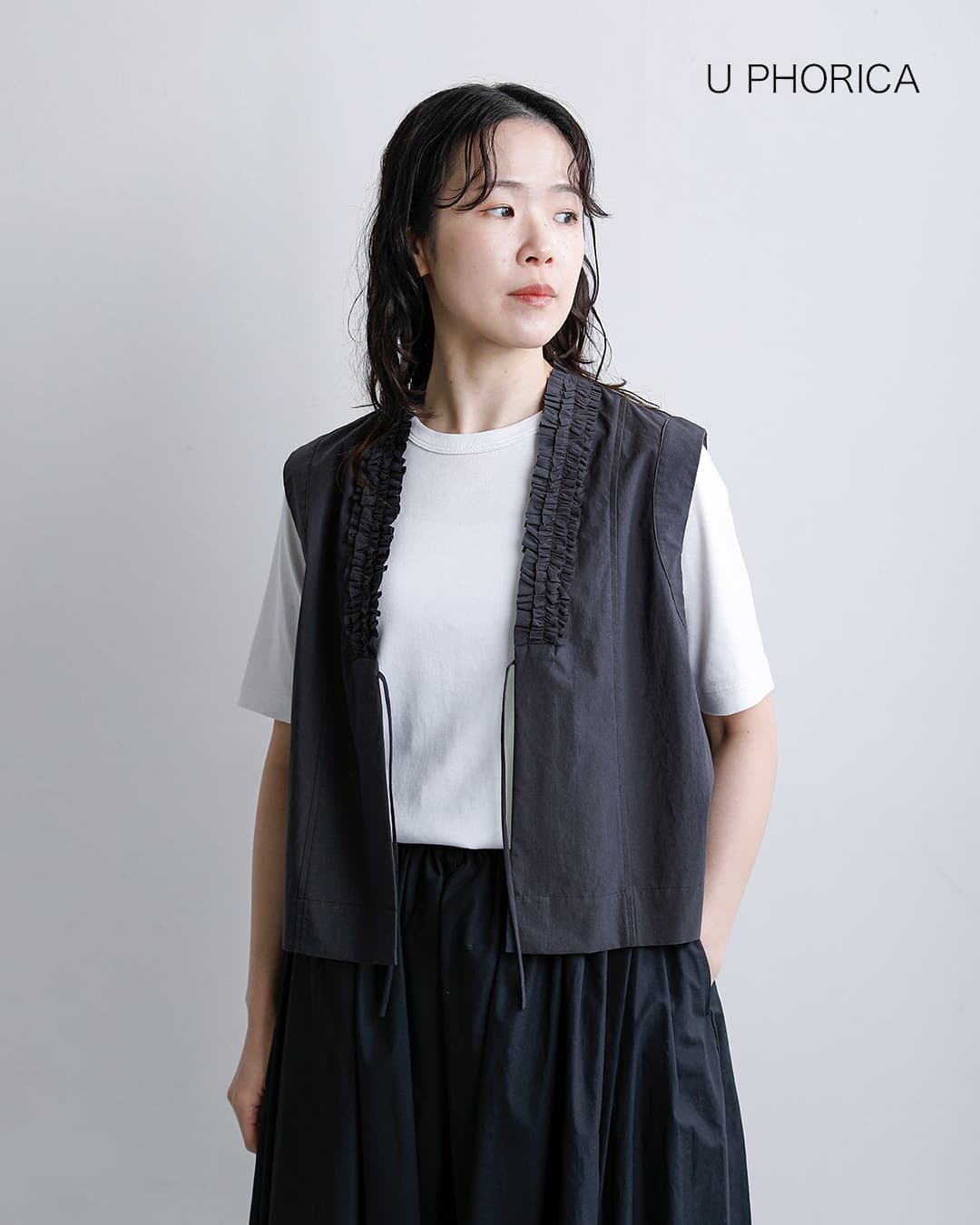 3こ1】【40%OFF】U PHORICA ユーフォリカ 近江晒コットン Vネック