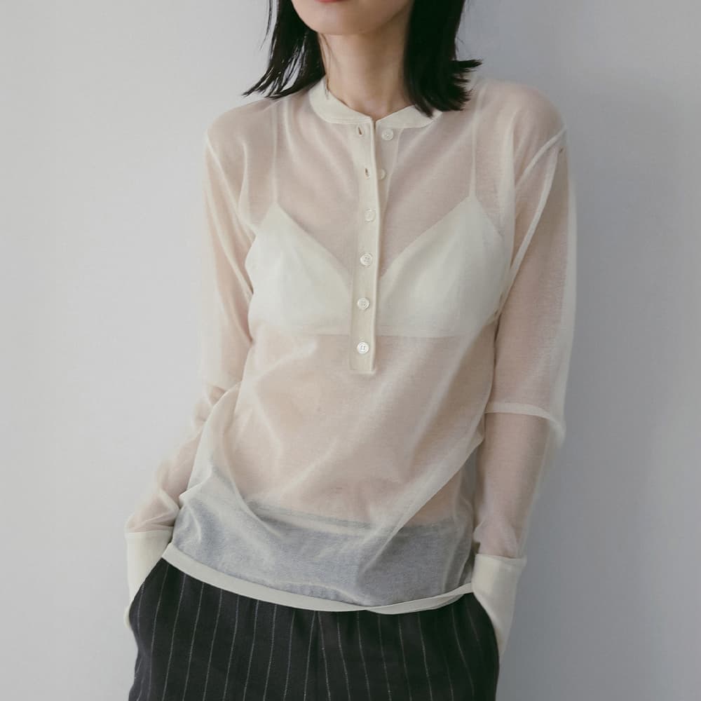 anuke アンヌーク シアー ヘンリー ニット 長袖 Sheer Henly Knit