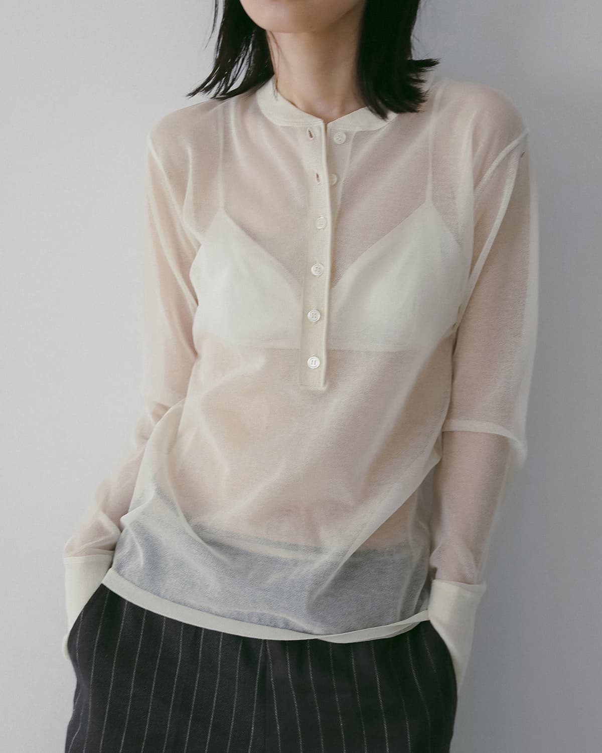 anuke アンヌーク シアー ヘンリー ニット 長袖 Sheer Henly Knit