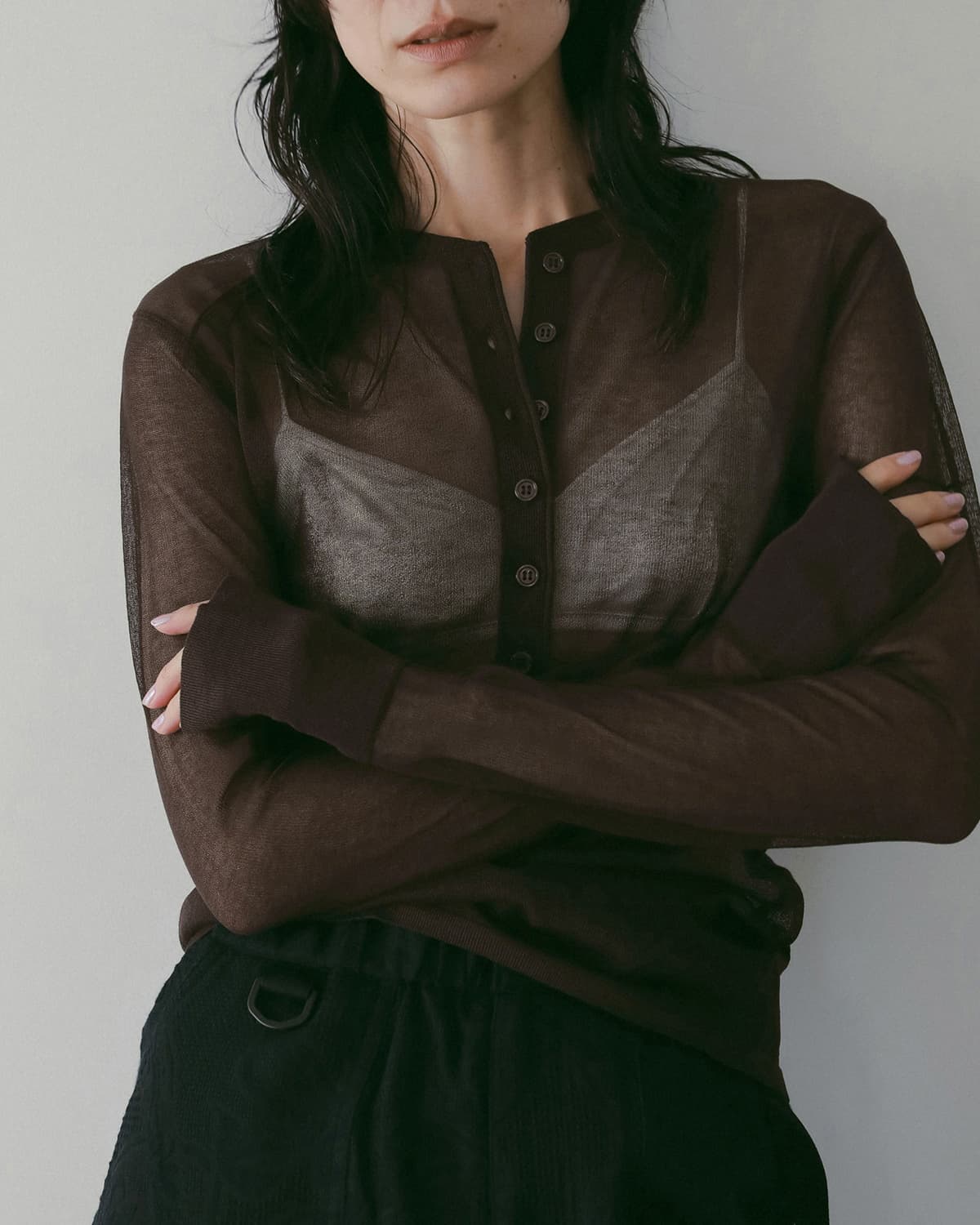 anuke アンヌーク シアー ヘンリー ニット 長袖 Sheer Henly Knit