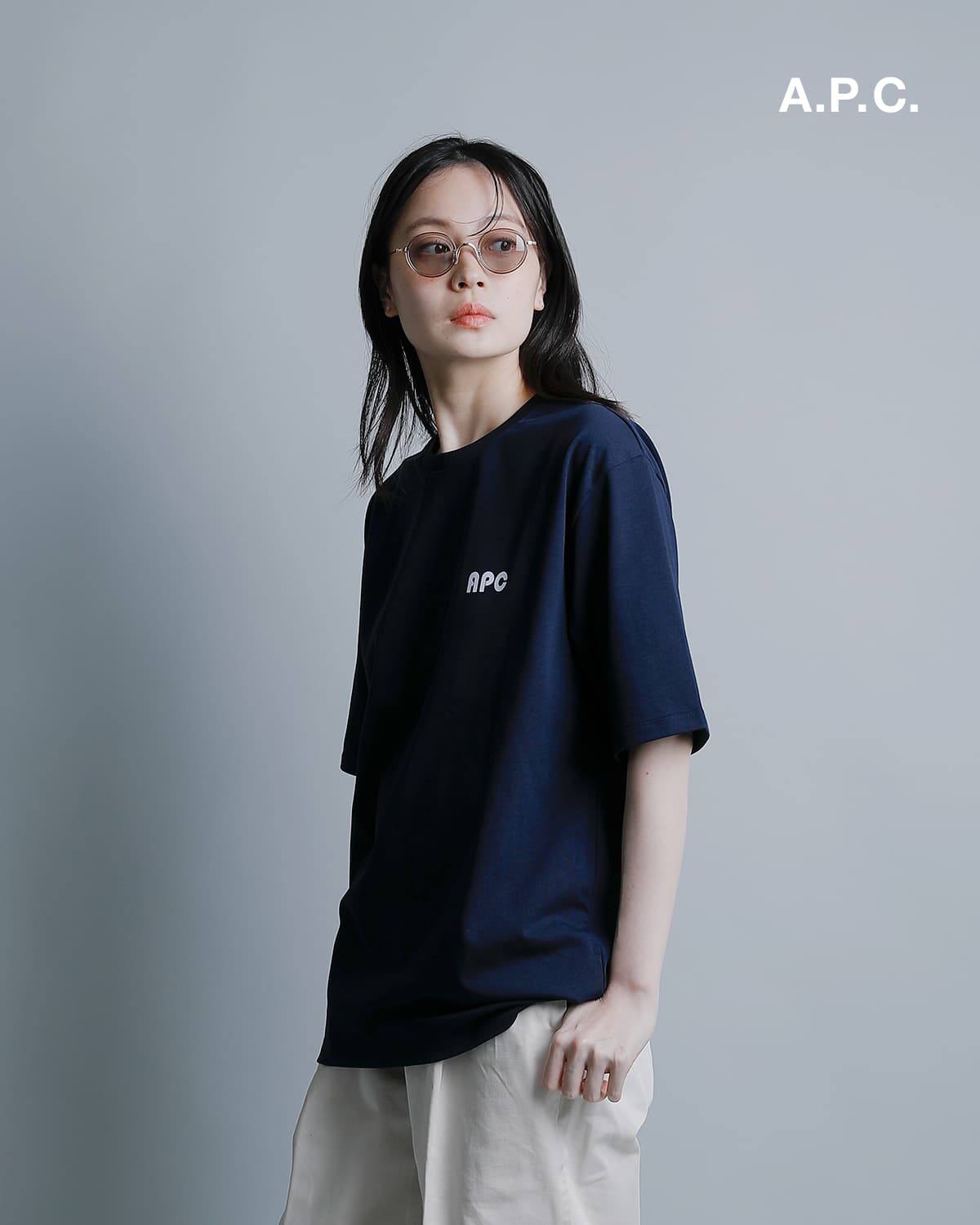A.P.C. アー ペー セー 天竺 バイカラー ロゴ 半袖Tシャツ 25082-1