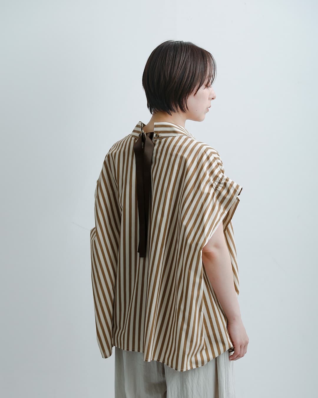 HERENCIA ヘレンチア バックリボン ストライプ ショートスリーブ