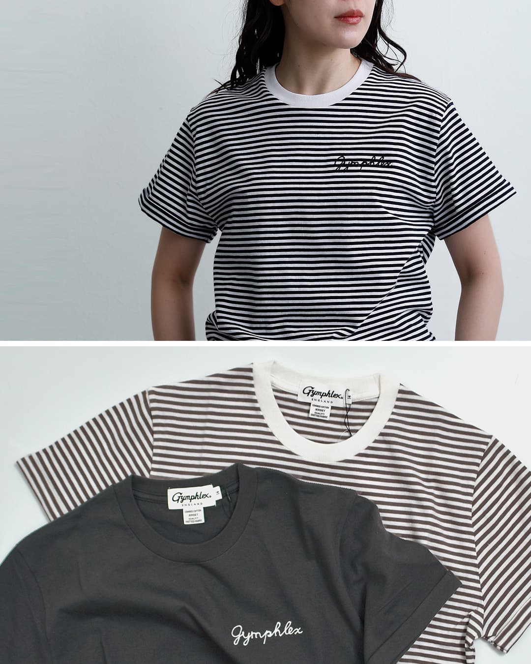 Gymphlex ジムフレックス コットン天竺 チェーン刺繍 半袖Tシャツ gy