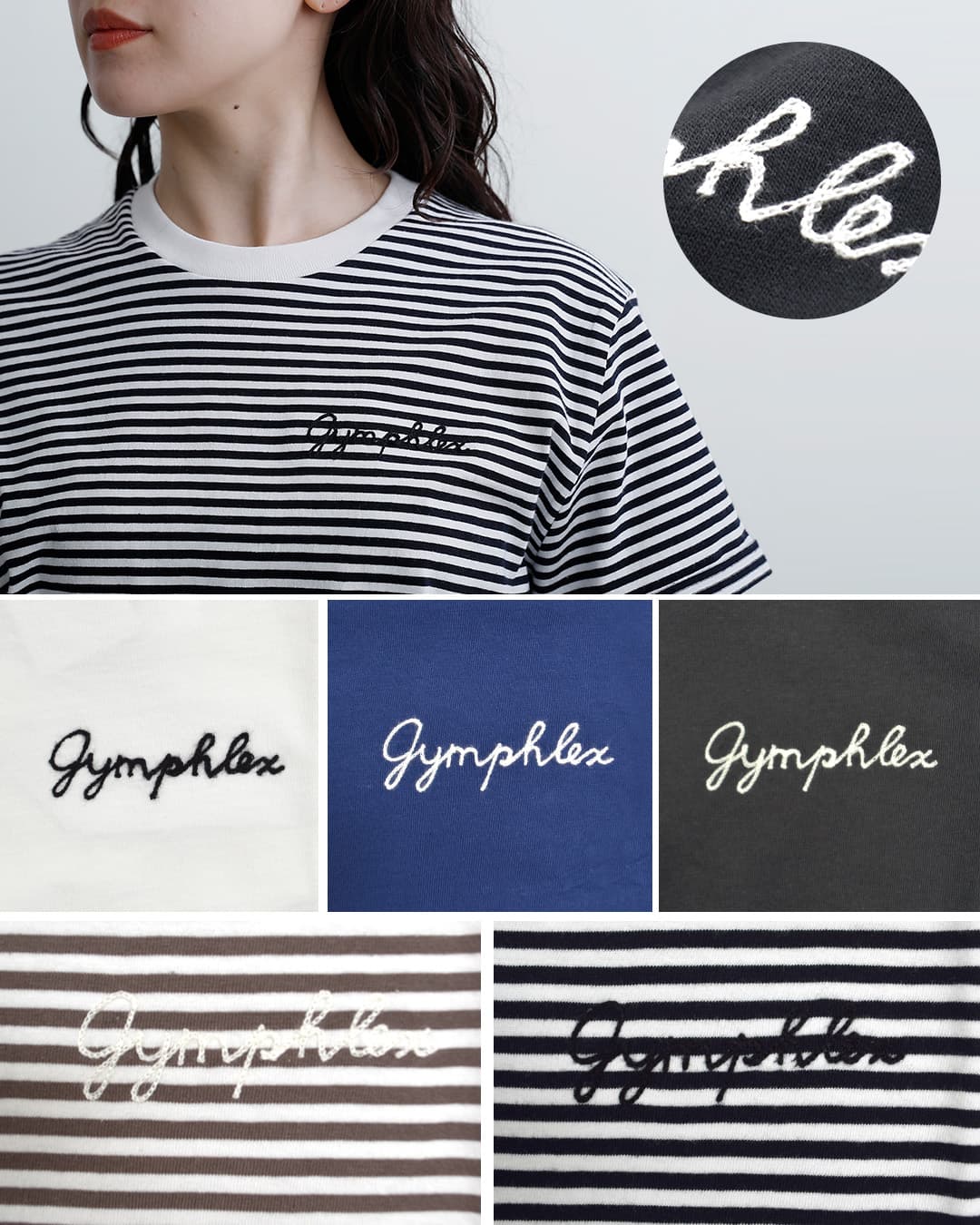 Gymphlex ジムフレックス コットン天竺 チェーン刺繍 半袖Tシャツ gy