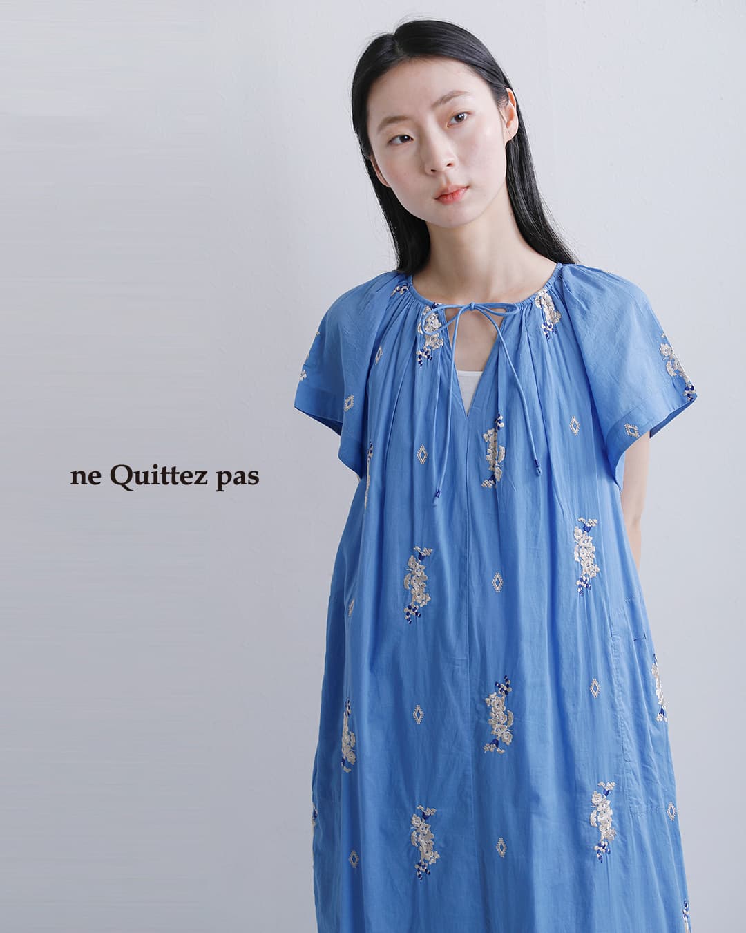 ne Quittez pas ヌキテパ コットンボイル ジャスミン刺繍 ショート