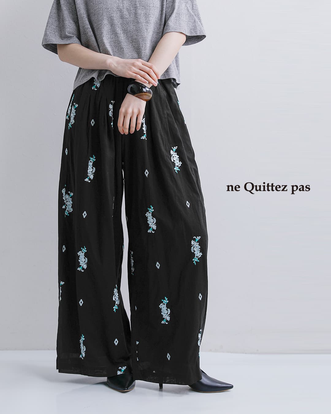 ne Quittez pas ヌキテパ コットンボイル ジャスミン刺繍 ギャザー