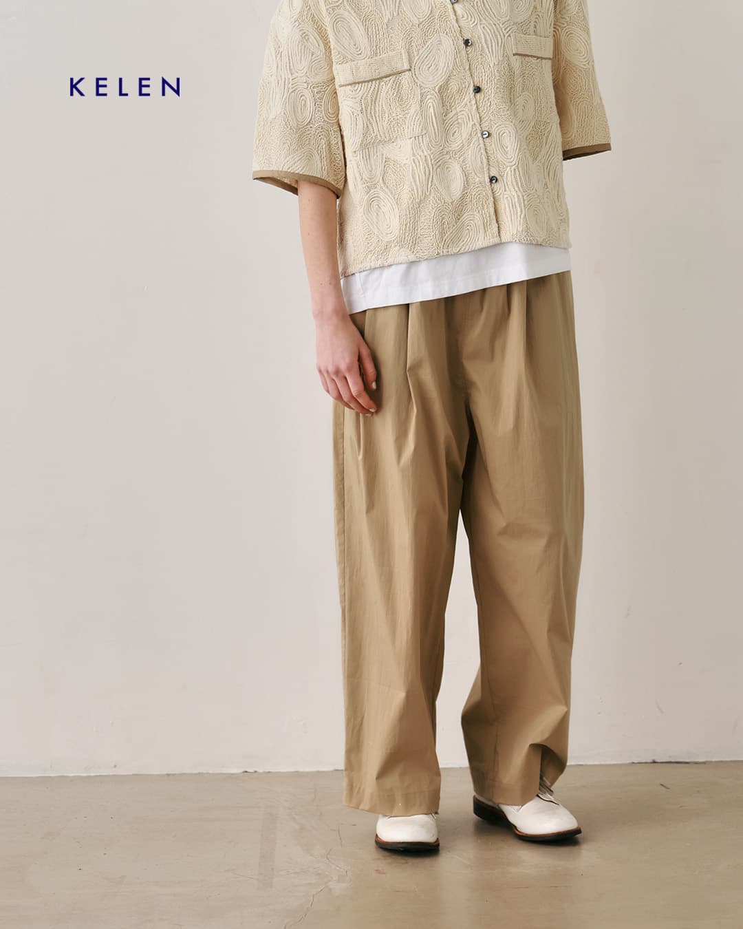 kelen ケレン 2タック ワイド ストレート シルエット パンツ GRAY