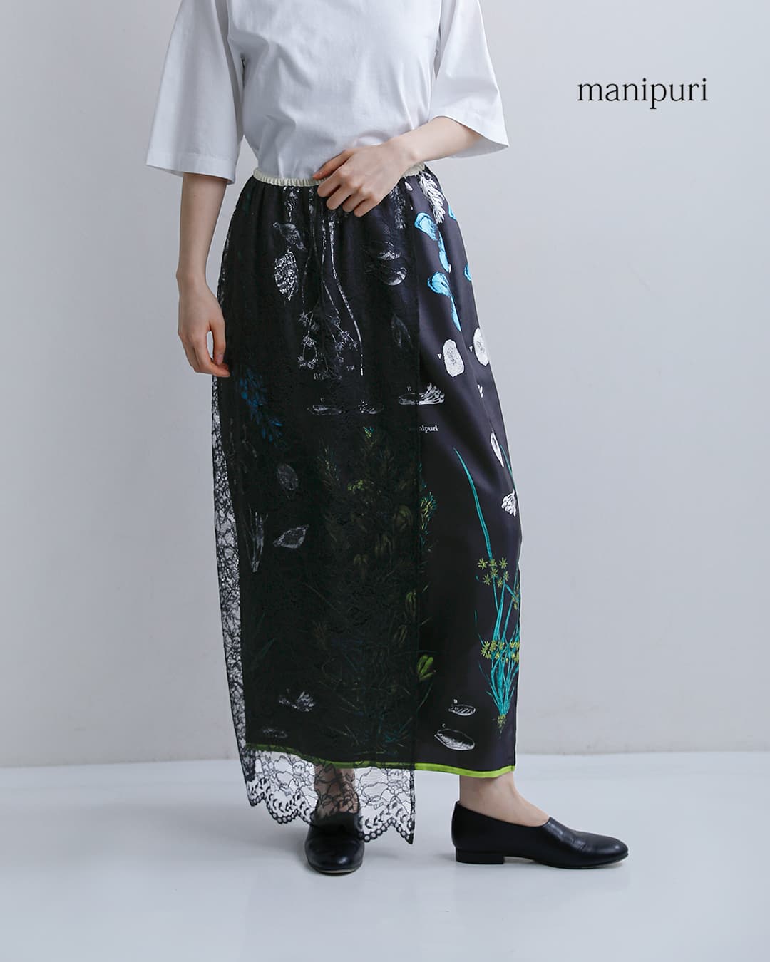 manipuri マニプリ シルク レース ボタニカル ラップ風 スカート wrap