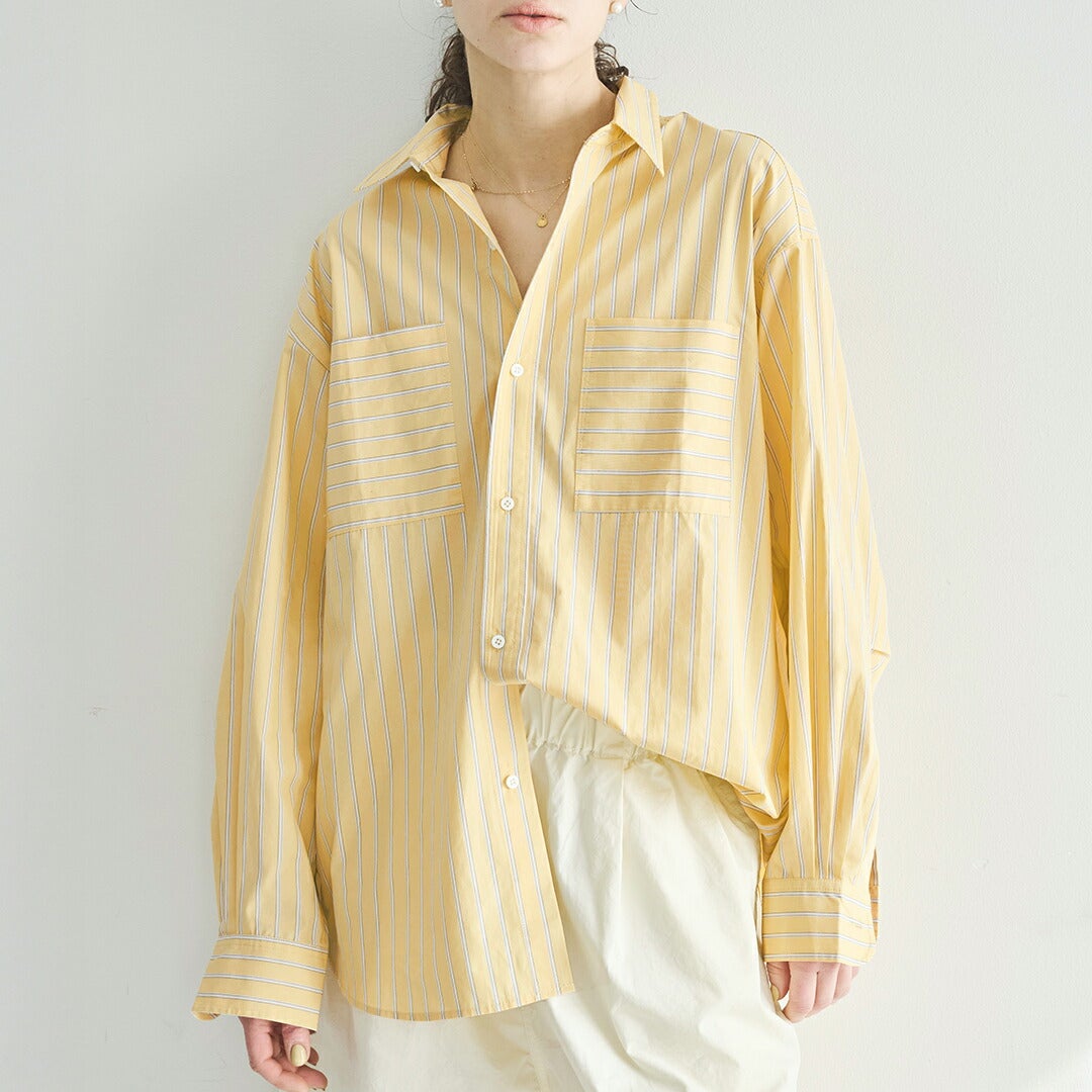 30%OFF】kha:ki カーキ コットン ストライプ 2WAY ワイド シャツ 2WAY