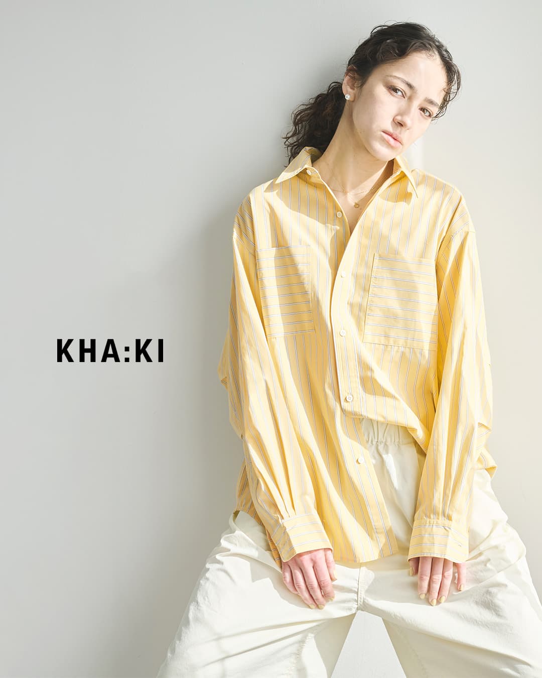30%OFF】kha:ki カーキ コットン ストライプ 2WAY ワイド シャツ 2WAY