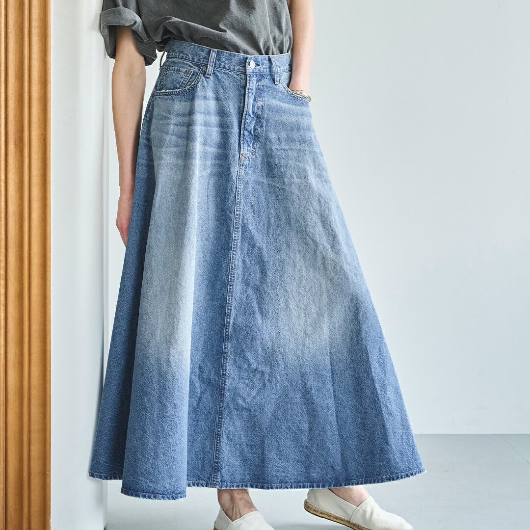 kha:ki カーキ 8oz 綿麻 デニム フレア ロングスカート FLARED LONG