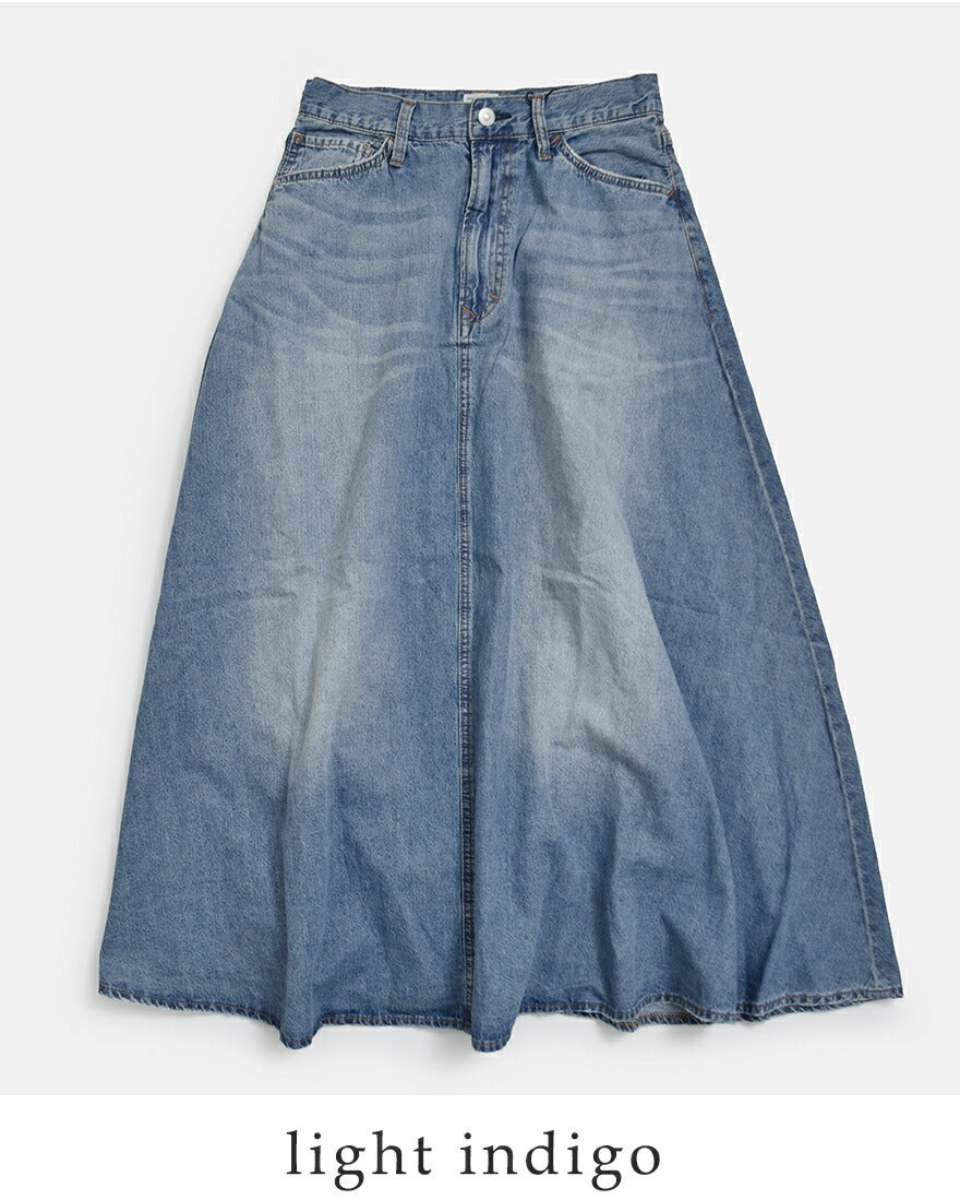 kha:ki カーキ 8oz 綿麻 デニム フレア ロングスカート FLARED LONG