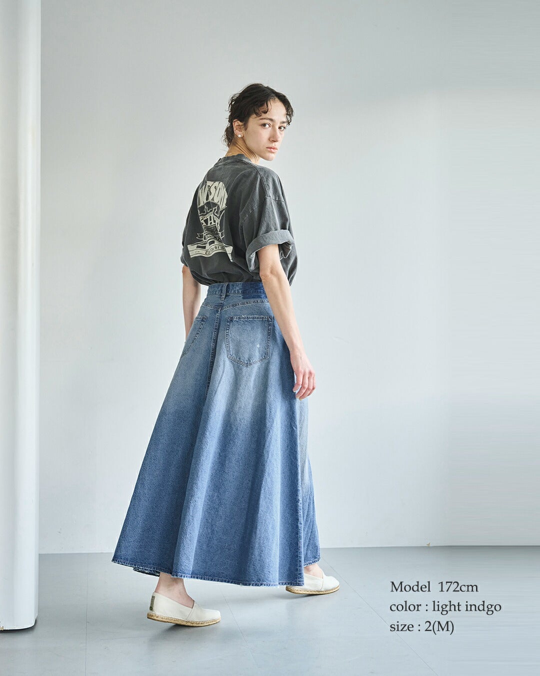 kha:ki カーキ 8oz 綿麻 デニム フレア ロングスカート FLARED LONG